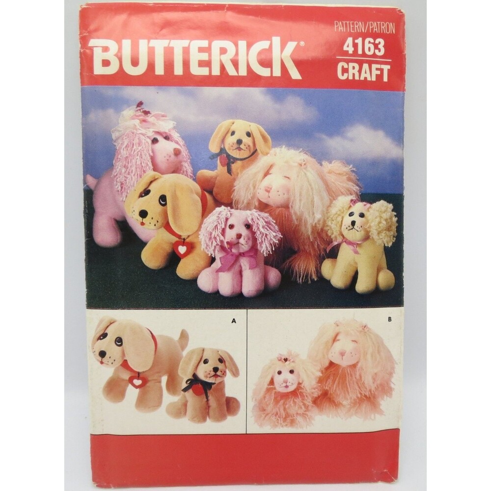 Butterick 4163 Stuffed Dog Puppy Animal Craft One Size 1980s Vintage